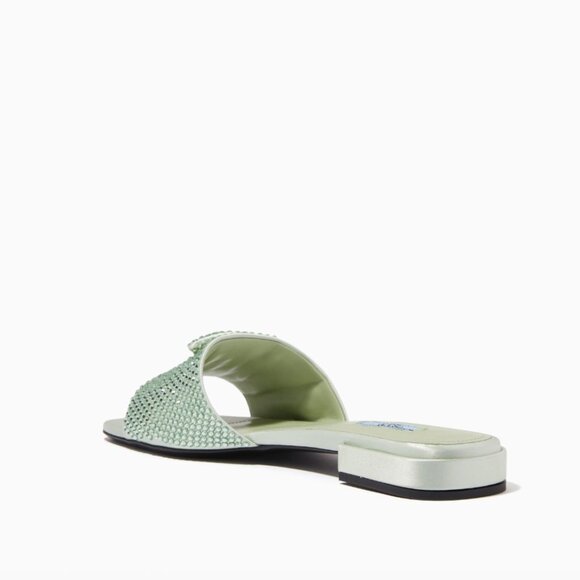Prada Satin Crystal Embellished Acqua Slide Mules Sandals 37.5, 1XX642 NEW - Picture 9 of 16